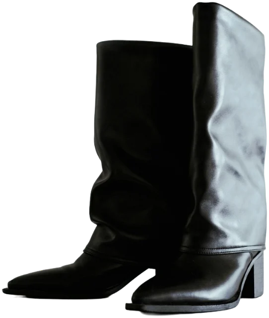 Black leather slouch boots