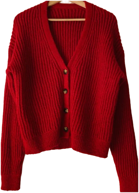 Red cardigan