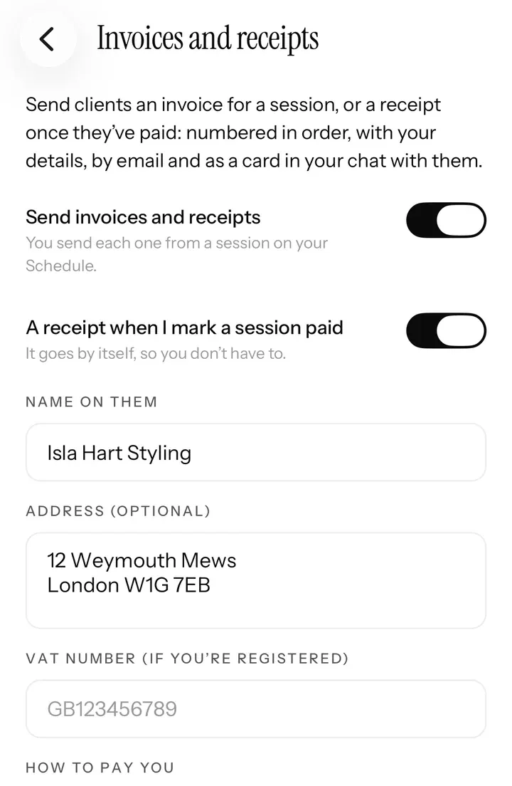 A list of numbered invoices in the app.